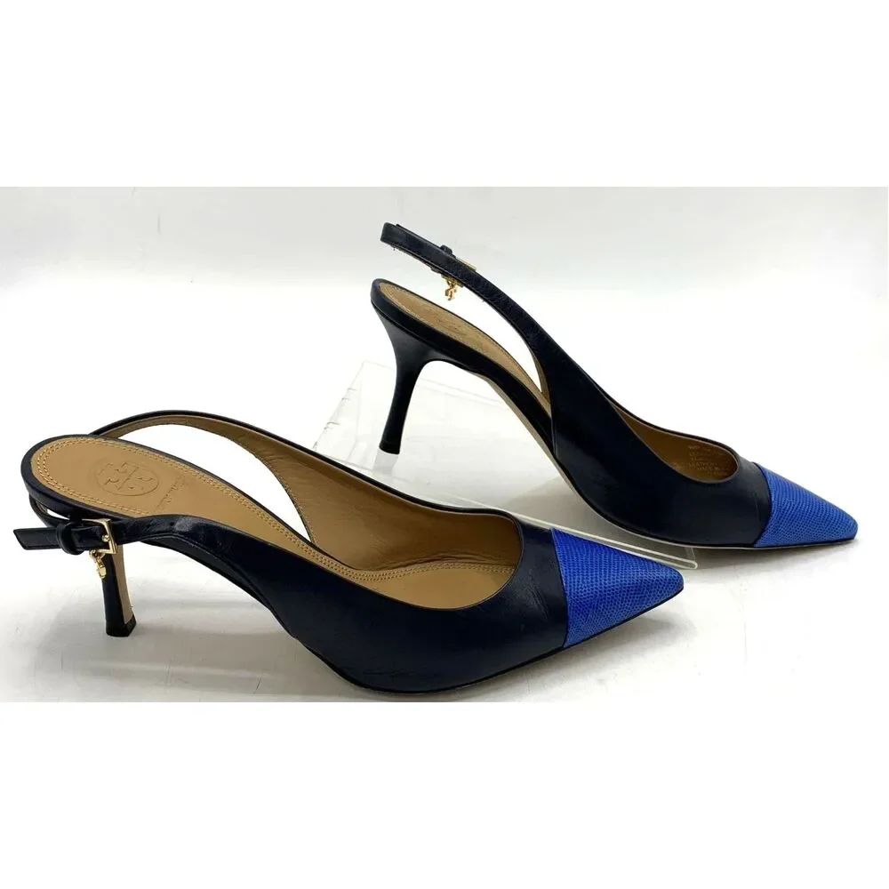 Tory Burch Navy & Blue Colorblock Penelope Cap-Toe Heels Size 7.5 With COA